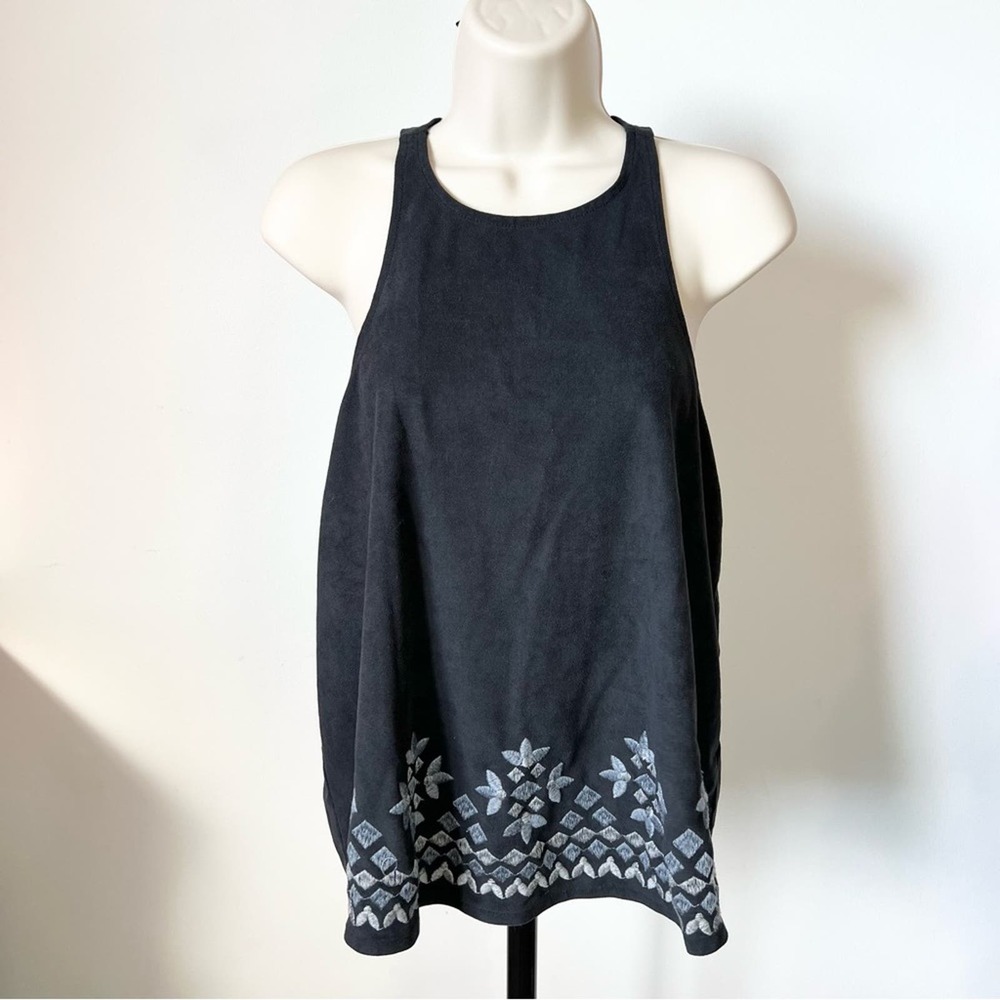 Hollister Faux Suede Tank Top Blouse Size M Embroidered Hem